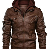 Jaqueta de Couro Masculina Premium com Capuz Removível
