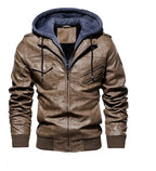Jaqueta de Couro Masculina Premium com Capuz Removível