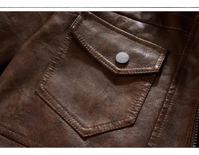 Jaqueta de Couro Masculina Premium com Capuz Removível