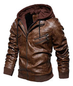 Jaqueta de Couro Masculina Premium com Capuz Removível