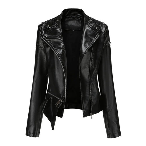 Jaqueta Feminina Estilo Motociclista com Gola Alta - (Promoção de Inverno 2026)
