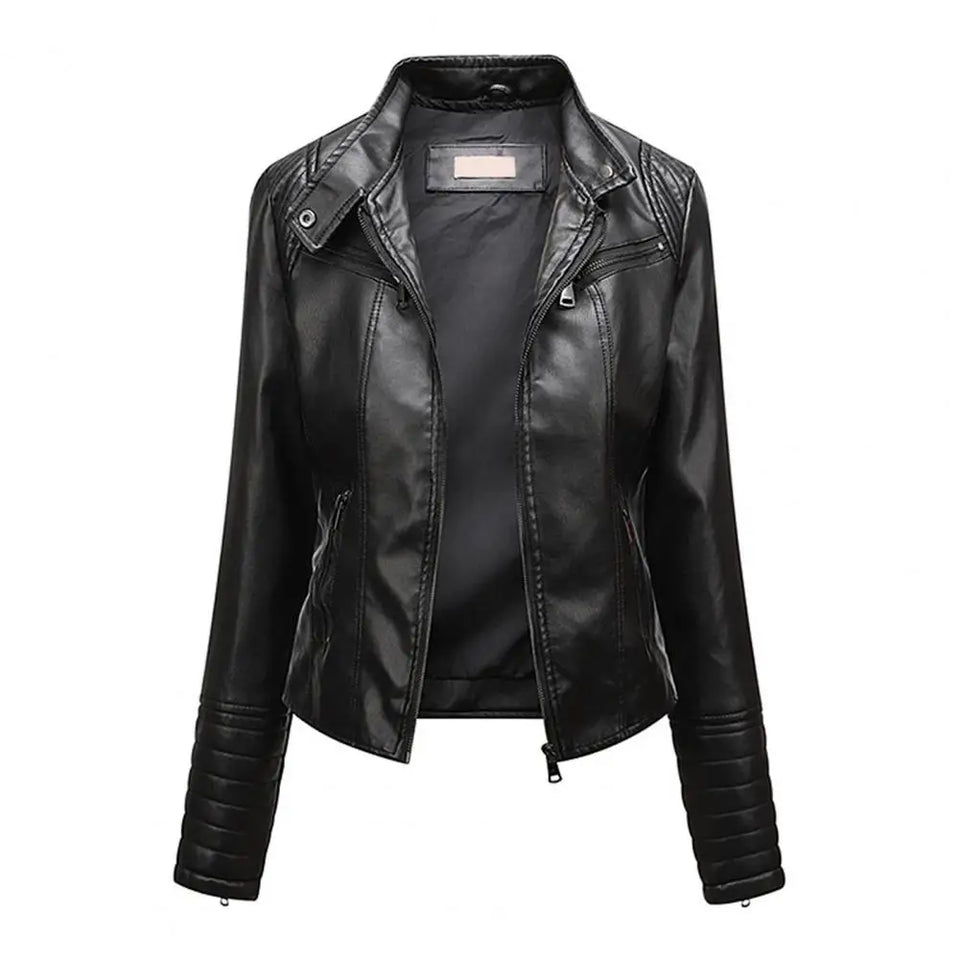 Jaqueta Feminina Slim com Gola Alta Estilo Biker - (Promoção de Inverno 2026)