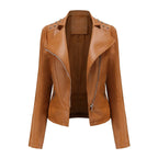 Jaqueta Feminina Slim Estilo Biker com Gola Dobrável e Detalhes Retrô - (Promoção de Inverno 2026)