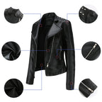 Jaqueta Feminina Slim Estilo Biker com Gola Dobrável e Detalhes Retrô - (Promoção de Inverno 2026)