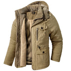 Jaqueta Masculina Tática com Capuz Forro Fleece e Bolsos