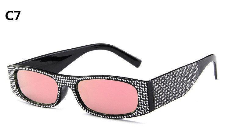 Óculos de Sol Vintage Retangular Strass Rioston UV400 (FRETE GRÁTIS)