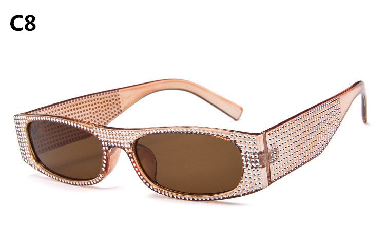 Óculos de Sol Vintage Retangular Strass Rioston UV400 (FRETE GRÁTIS)